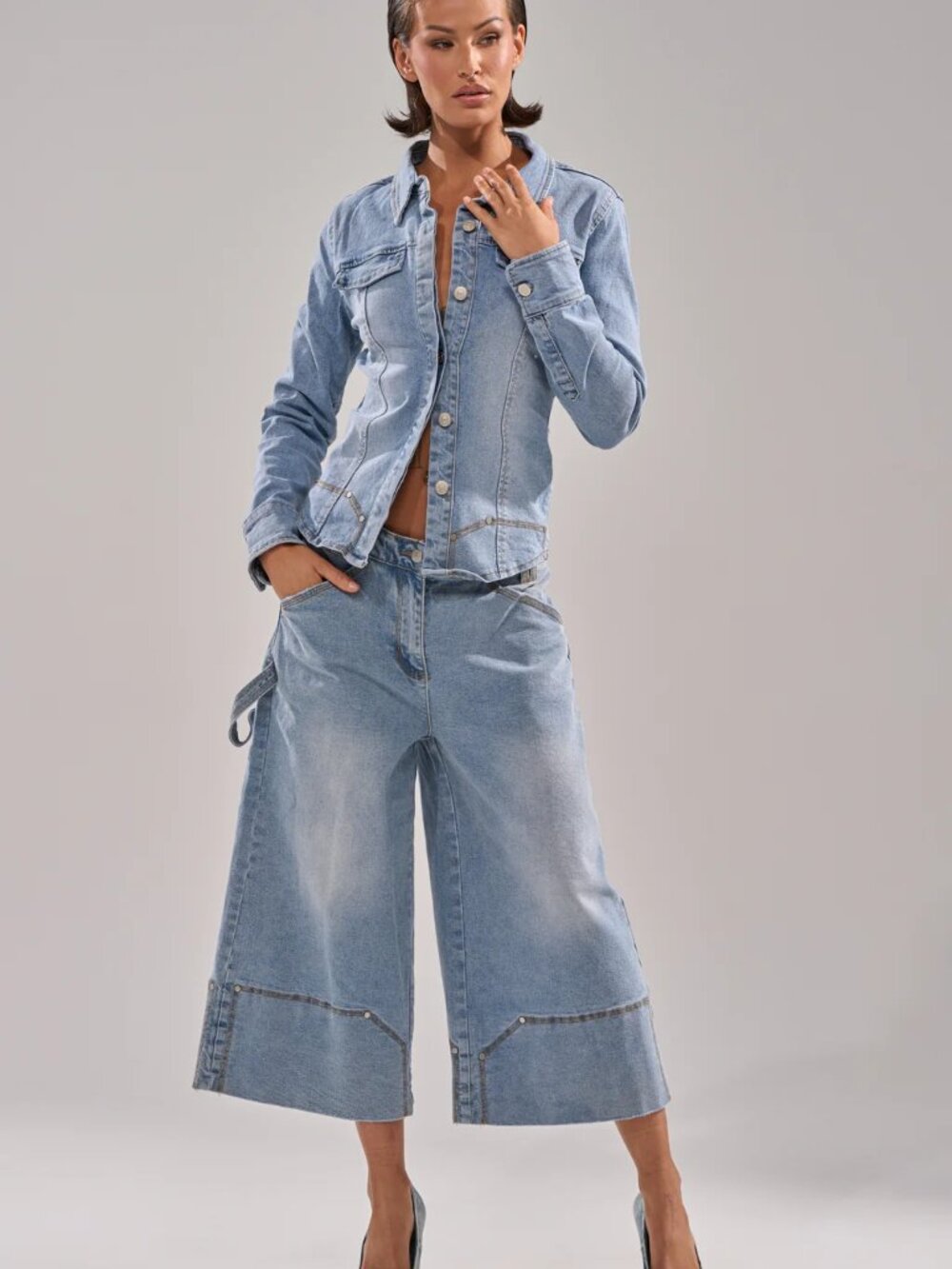 ROCK MY WORLD WIDE-LEG DENIM BERMUDA SHORTS